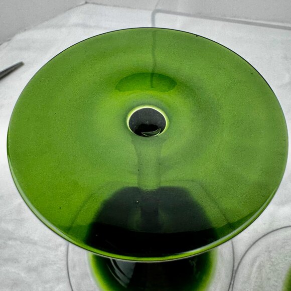 Pier 1 Elemental Green to Clear 7" Martini Cocktail Glass Tall Stem Set 2 MCM - Picture 12 of 15